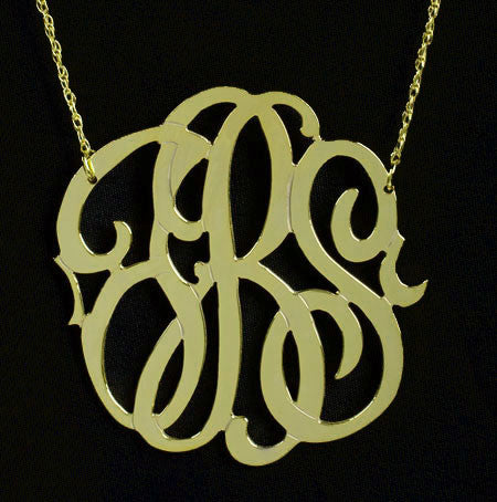 Gold Monogram Necklace   1.5 Inch Medium Gold Filled