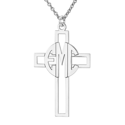 Personalized Block Monogram Cross Necklace Alternate 1