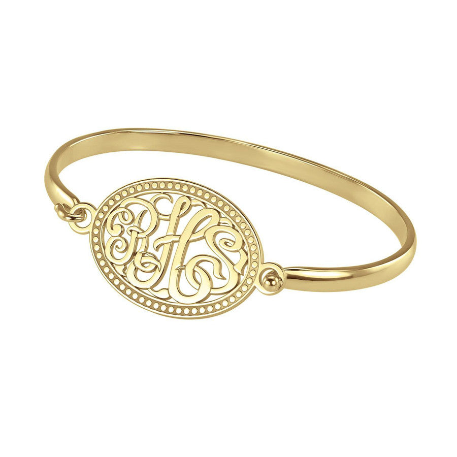 Monogram Bangle Bracelet - Classic Oval Bead Border 2