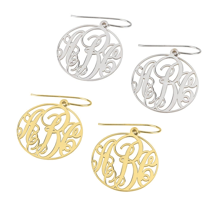 Vine Script Rimmed Monogram Earrings 3