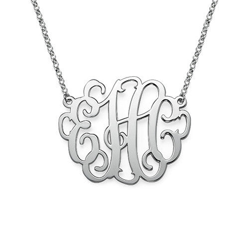 Silver Curly Script Monogram Necklace