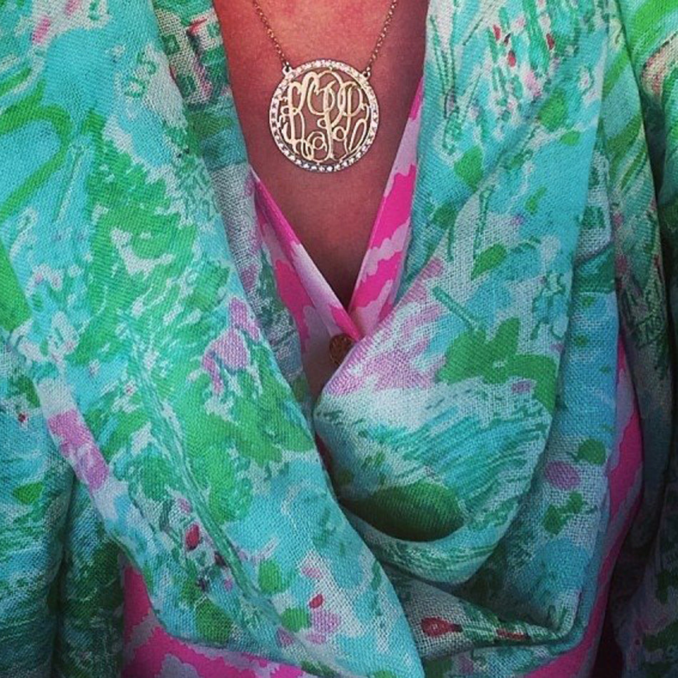 Gold CZ Round Rimmed Monogram Necklace 8