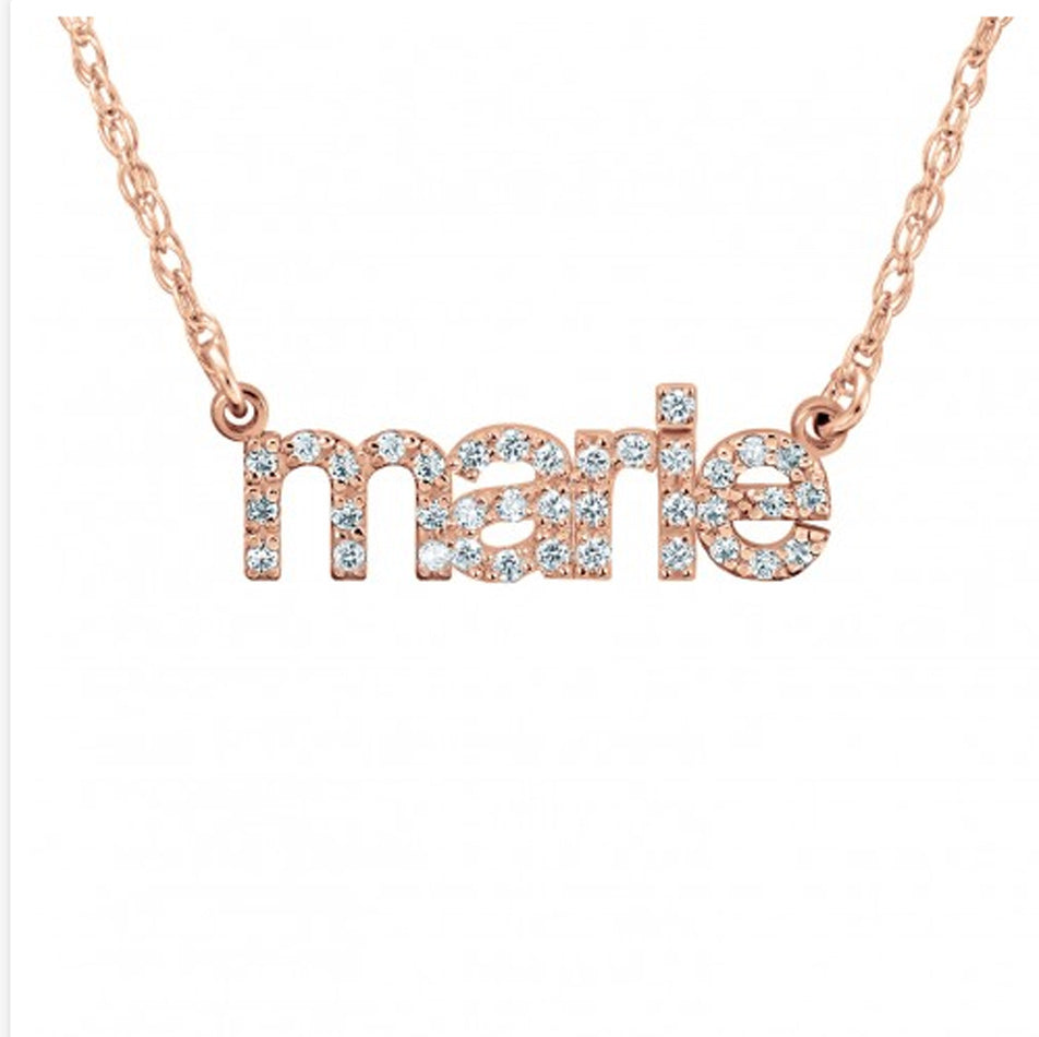 14K Solid Gold Lowercase Diamond Nameplate Necklace