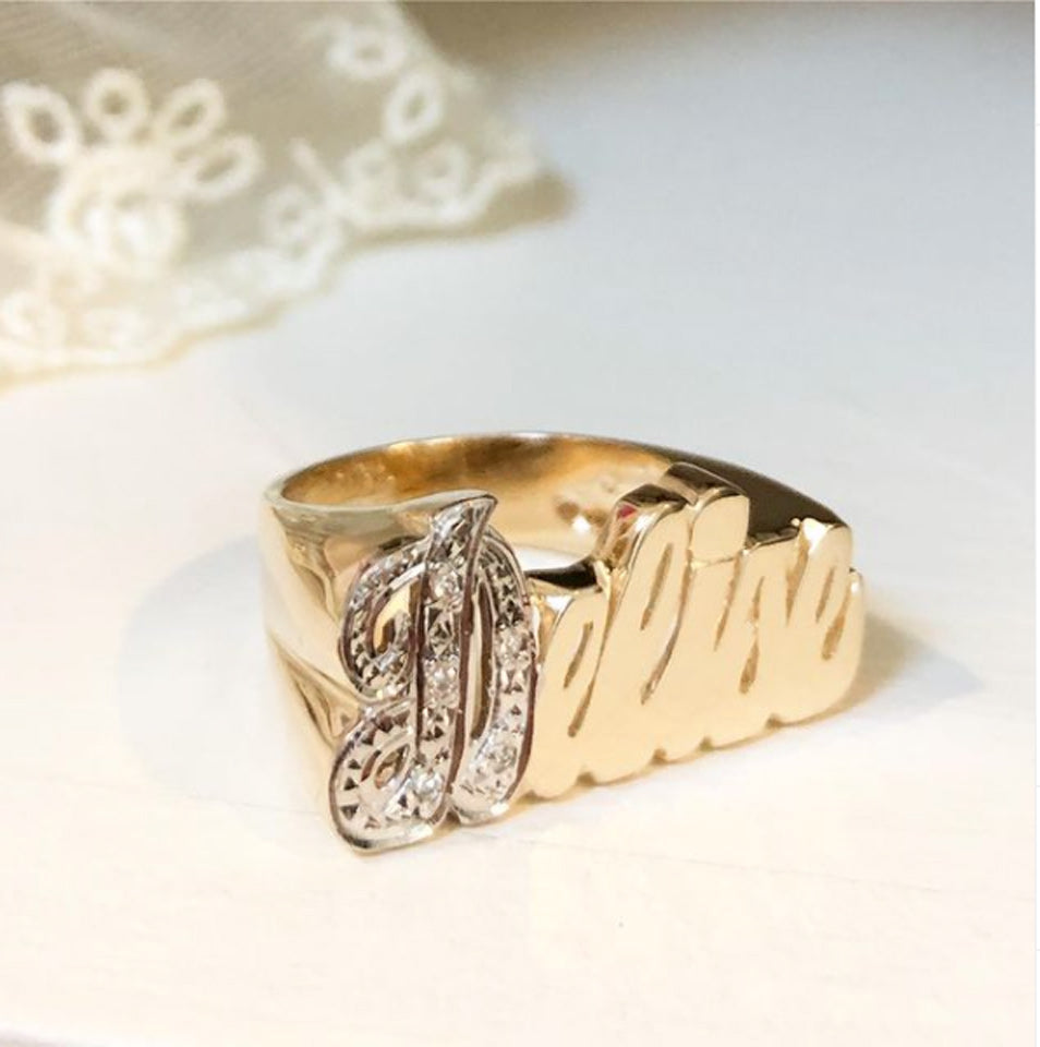 14K Gold Name Ring with Diamonds 6