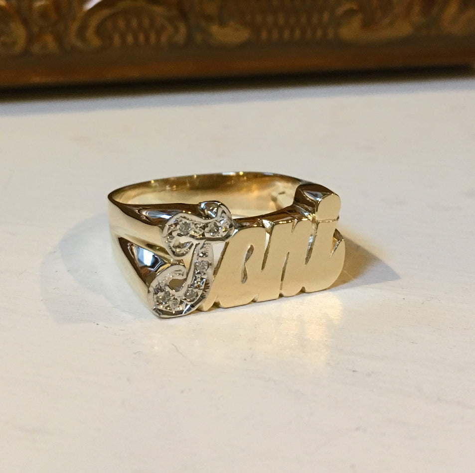 14K Gold Name Ring with Diamonds 3