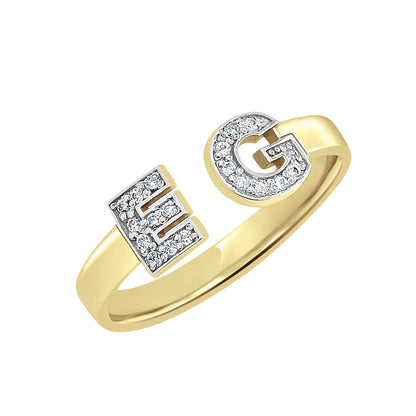 14K Gold Two Initial Diamond Ring