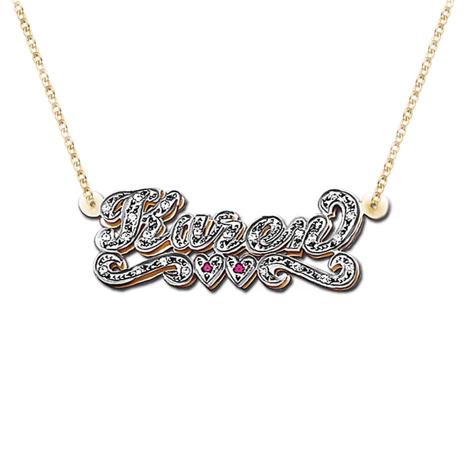 Small Gold 3D Double Plated CZ Nameplate Necklace