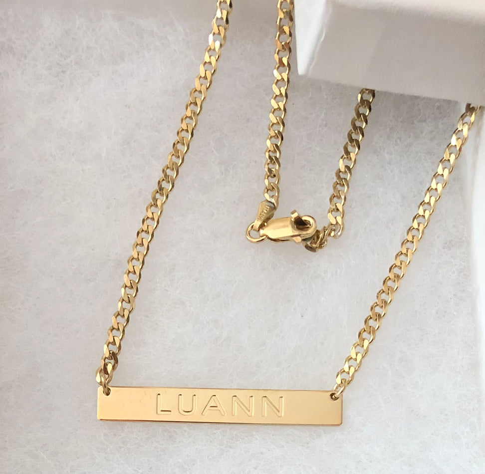 Engraved Gold Bar Necklace on Cuban Curb Chain – Be Monogrammed