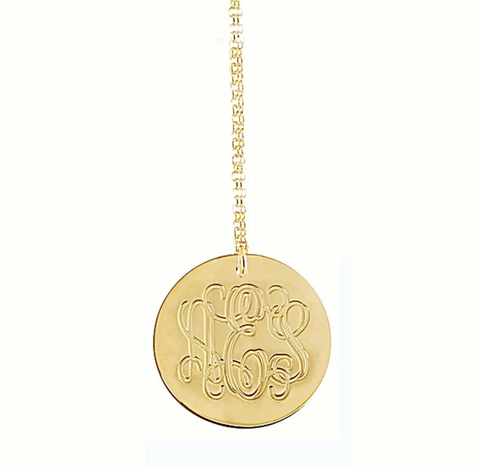  Long Monogram Necklace - 1 Disc Silver or Gold Finish :  Handmade Products