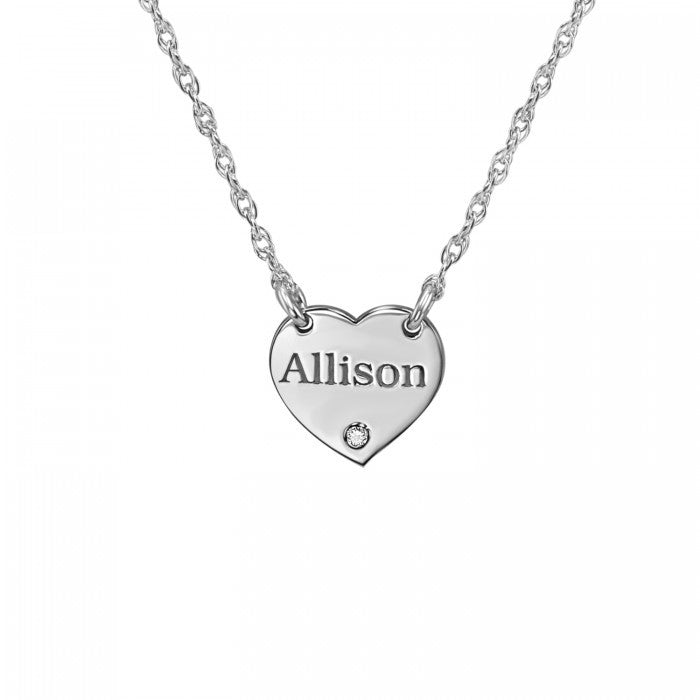 Engraved Mini Heart Necklace with Diamond 2