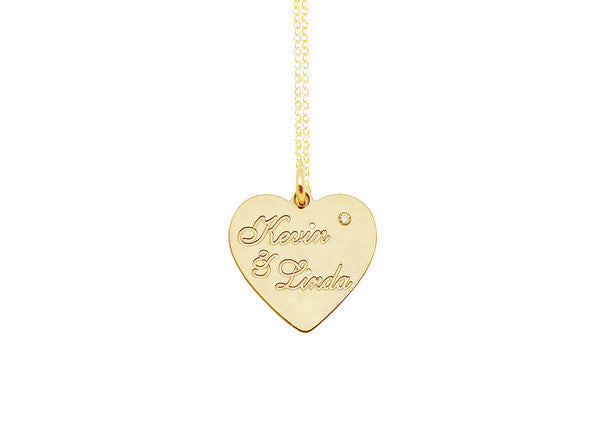 Engraved Heart Necklace with CZ