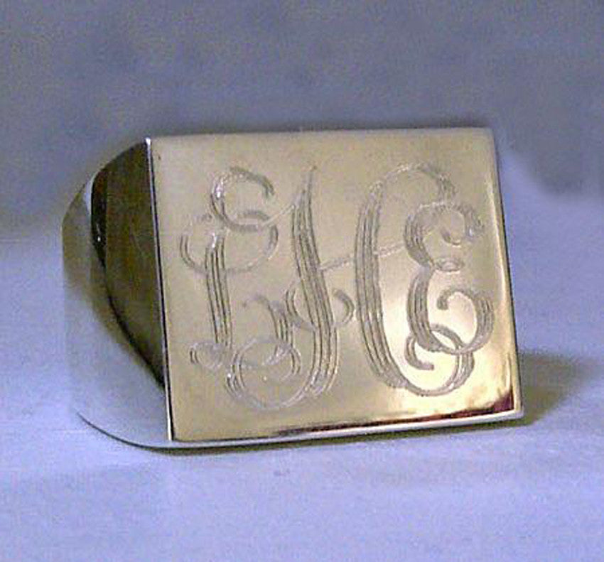 Personalized signet ring with engraved monogrammed Initials for woman -  available in Sterling Silver, 10K gold, 14K gold or 18K gold