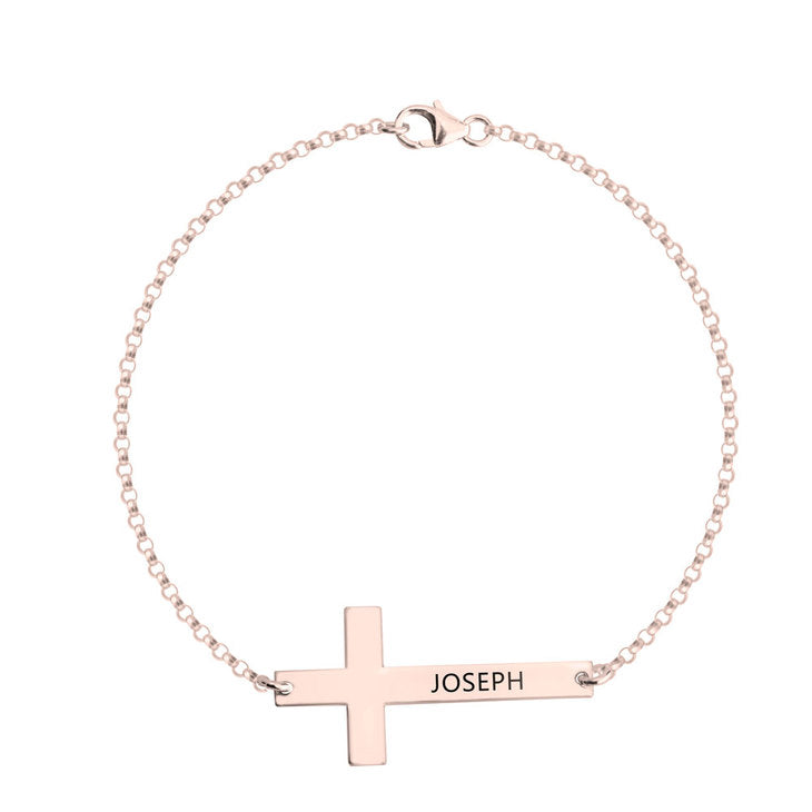 Engraved Sideways Cross Bracelet 3