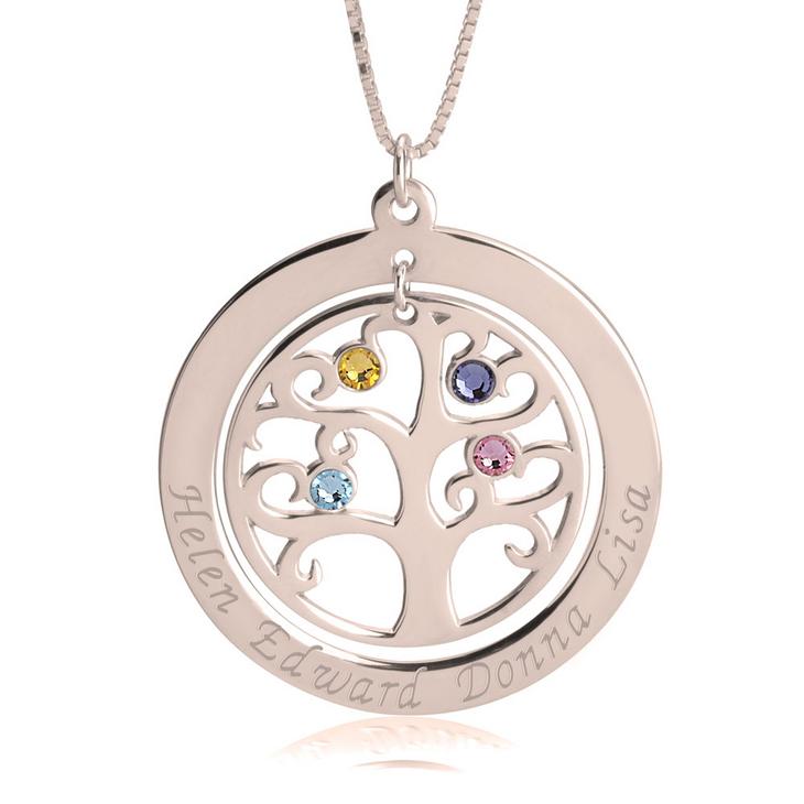 Personalized Rose Gold Family Tree Birthstone Necklace