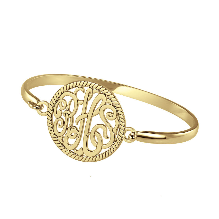 Rope Trim Round Monogram Bangle Bracelet gold