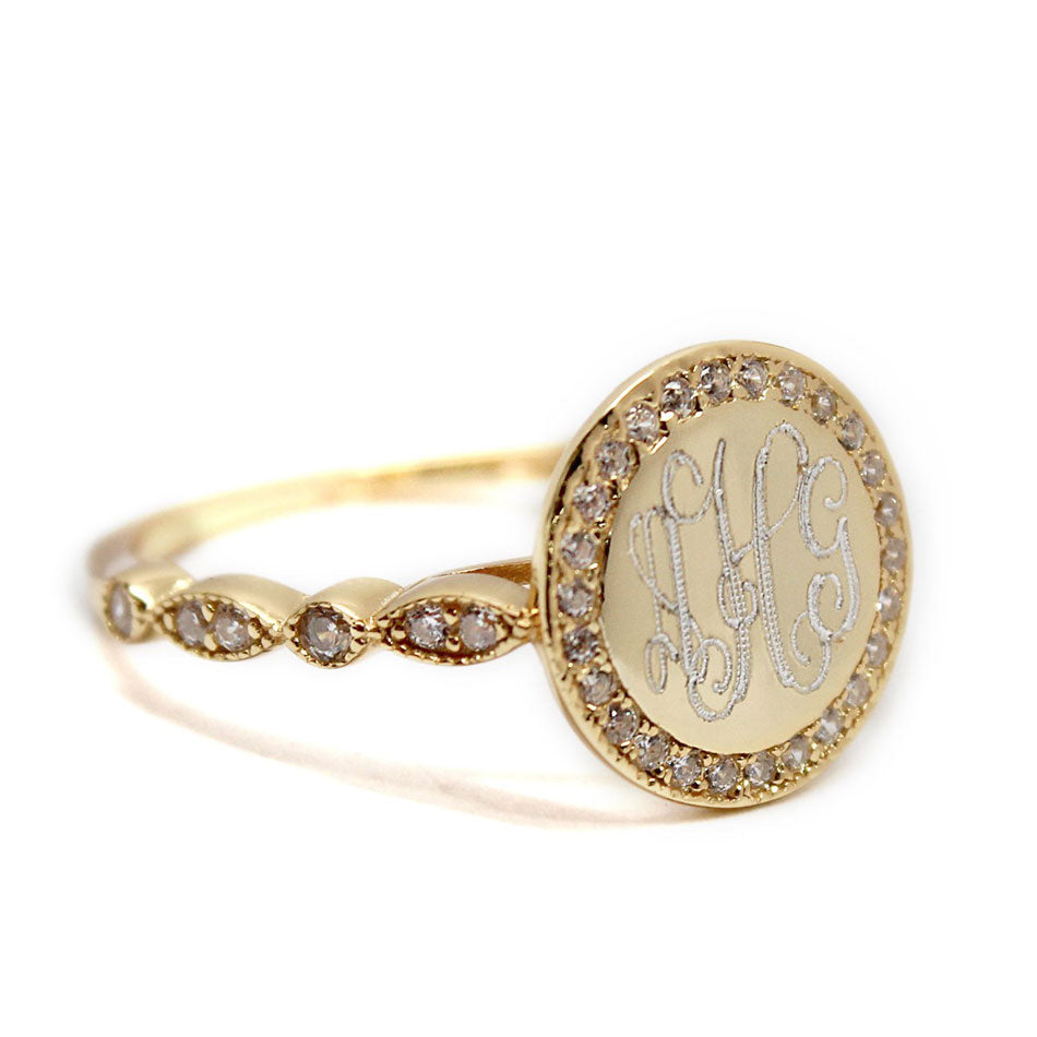 Gold CZ Monogram Ring