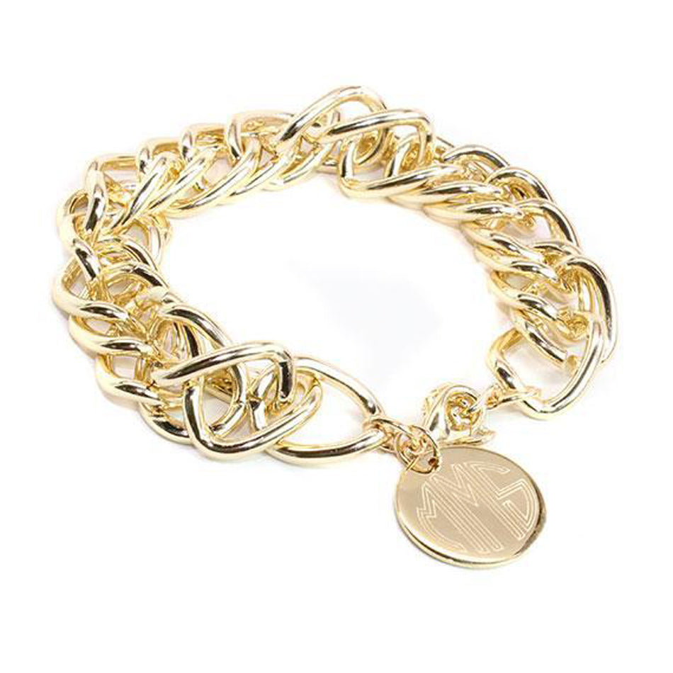 Monogram Double Link Charm Bracelet - Silver or Gold 2