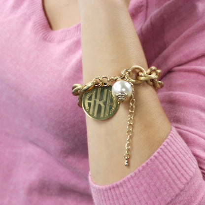 Gold Monogram Charm Bracelet with Pearl 4