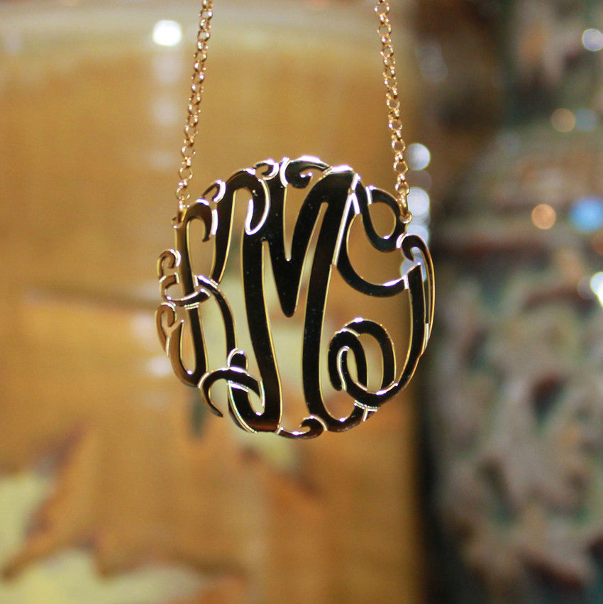 gold monogram necklace - 1 1/2 inch gold vermeil