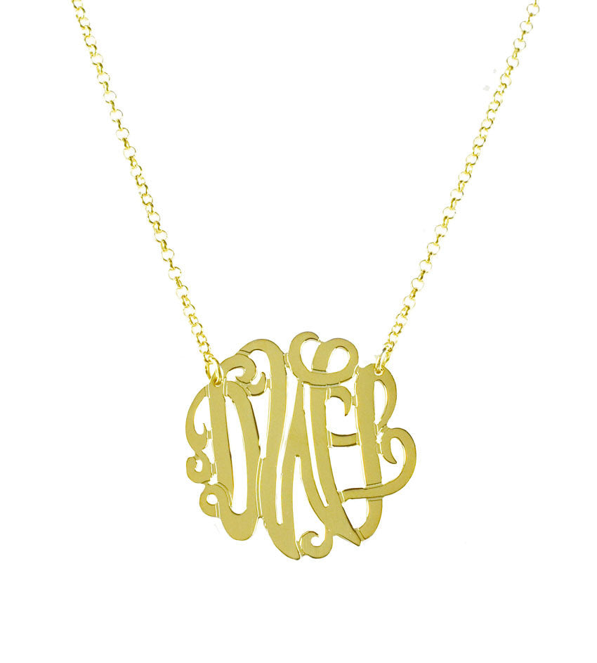 Gold Monogram Necklace - Bella Scroll Font 2