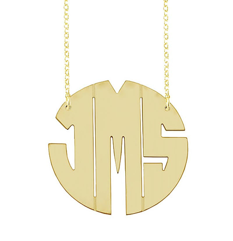 Gold Vermeil Round Cutout Monogram Necklace 4