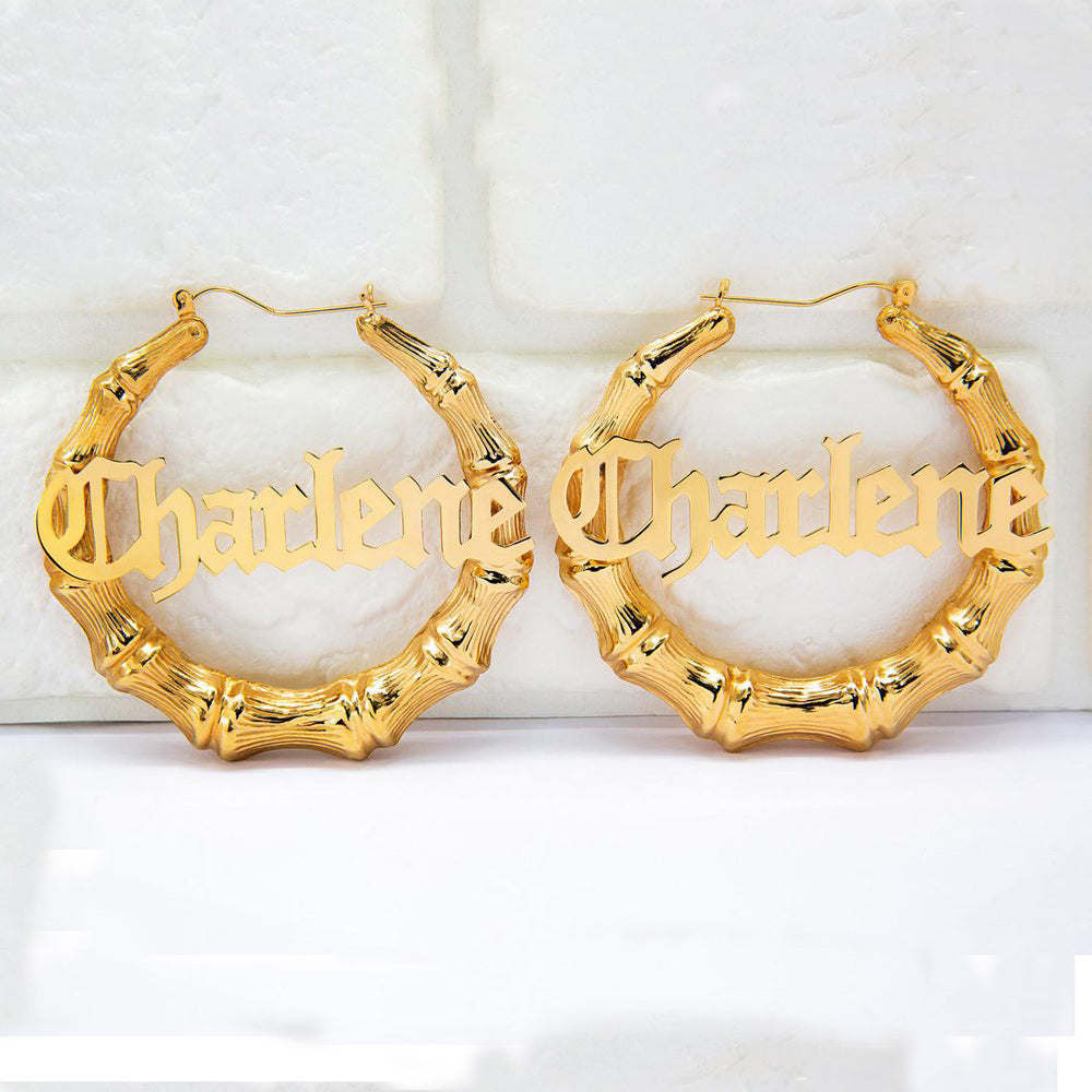 Gothic Bamboo Hoop Name Earrings – Be Monogrammed