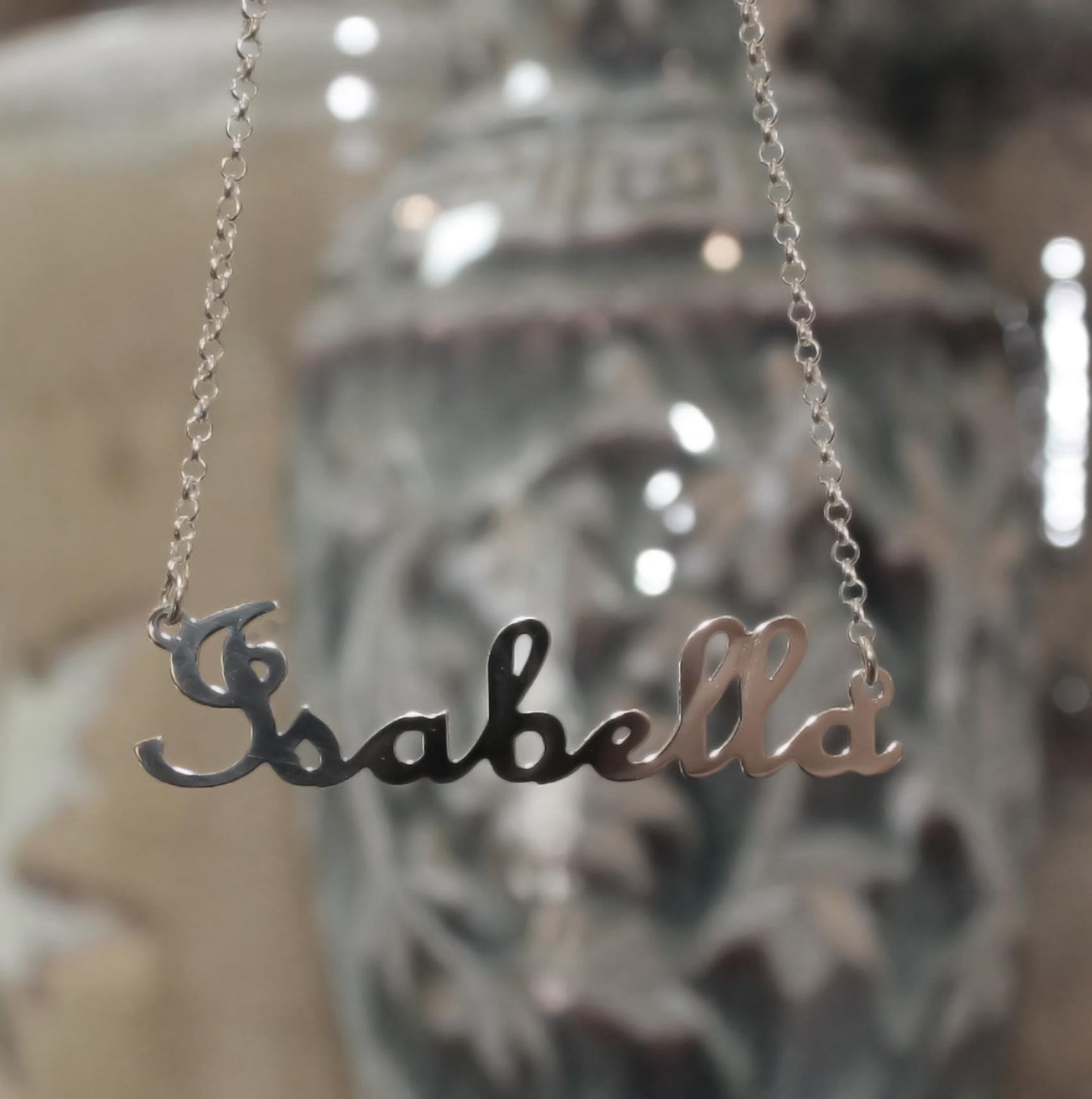 cursive gothic style nameplate necklace