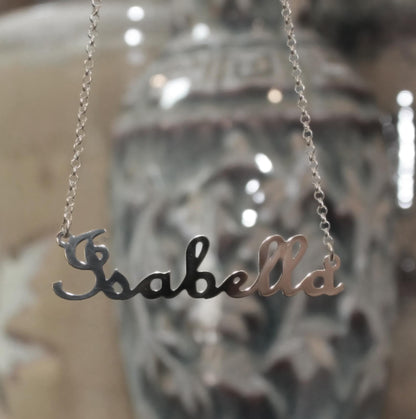 cursive gothic style nameplate necklace