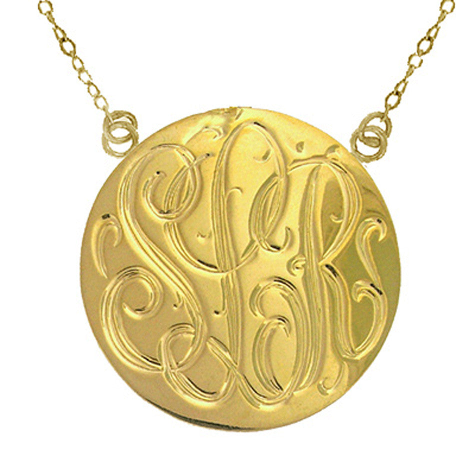 1/2 inch, Engravable 14K Gold Disc Charm Necklace with Link Chain - Small