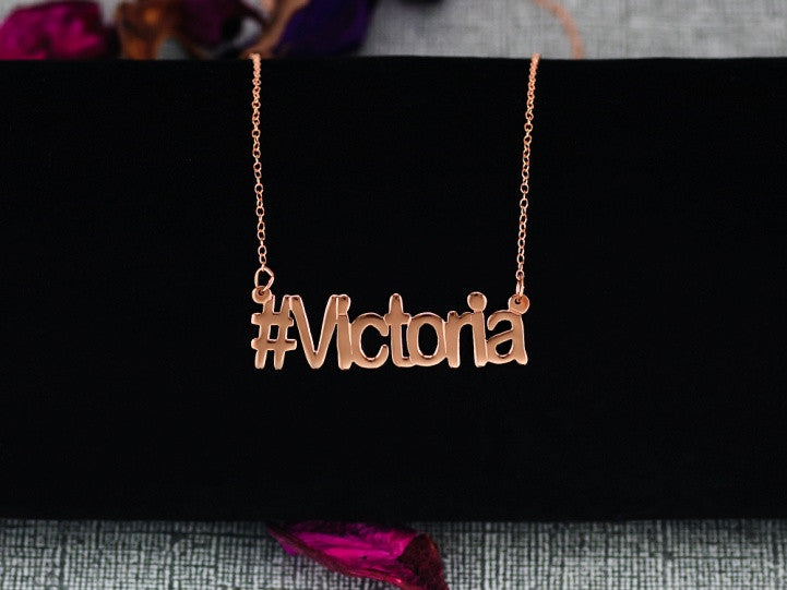 rose gold hashtag necklace