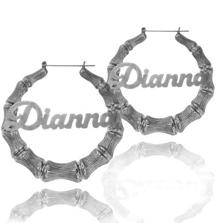 Sterling Silver Bamboo Name Hoop Earrings