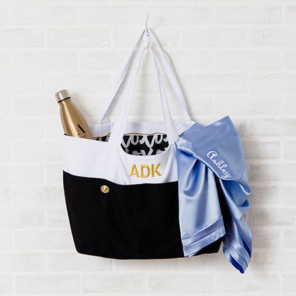 Large Monogram Canvas Tote Bag - Black and White 5