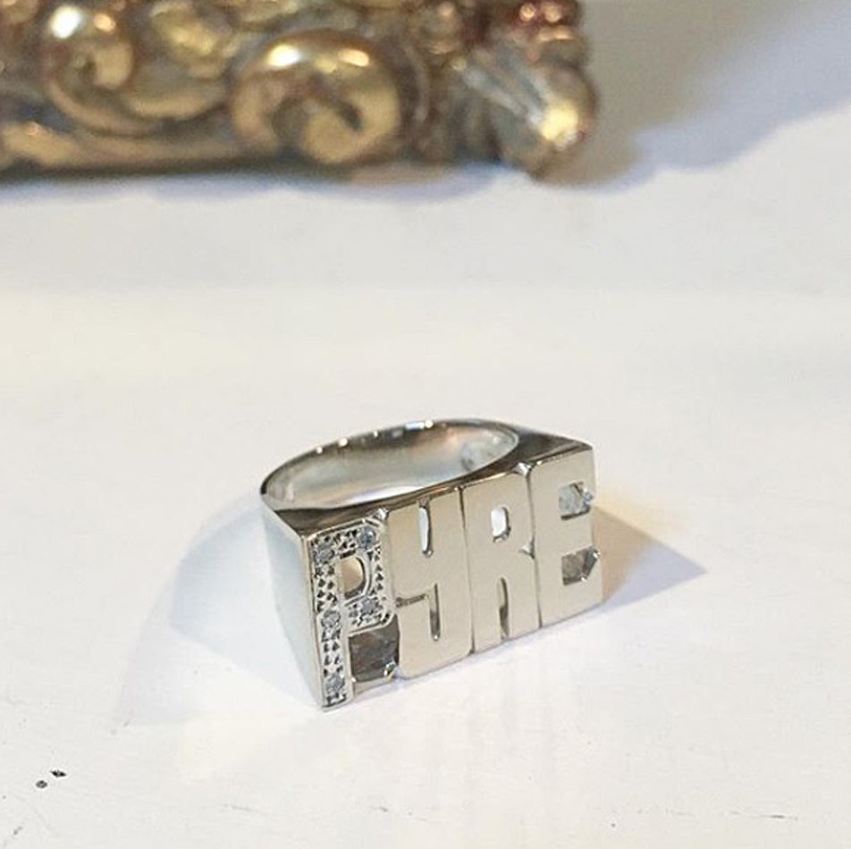 Large Block Diamond Name Ring 3