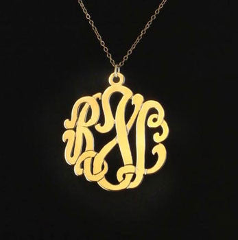 24K Gold Plated Script Monogram Necklace Alternate 1