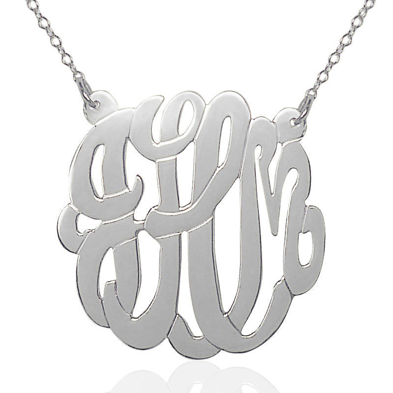 Medium Sterling Silver Monogram Necklace Split Chain