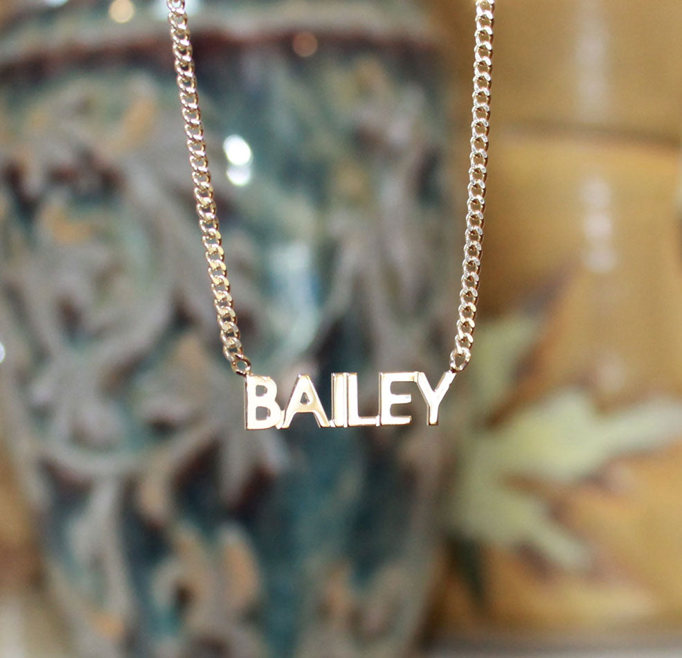 Gold Mini Block Name Necklace