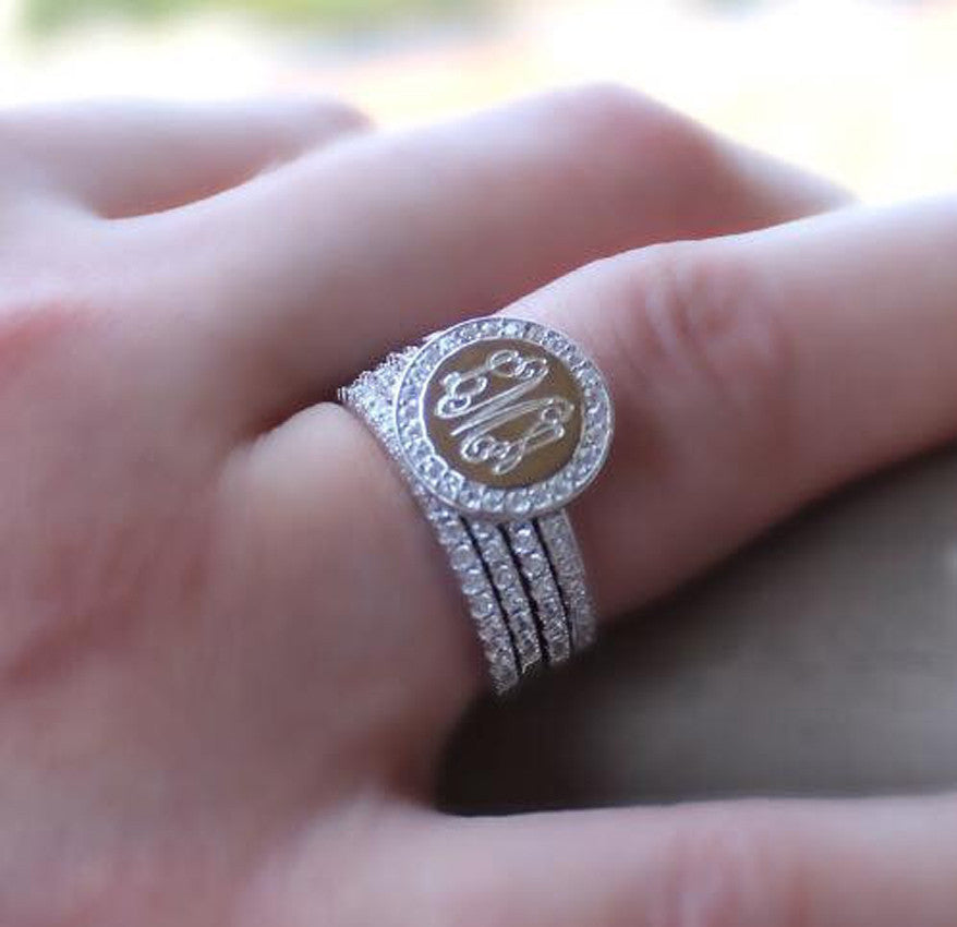 Monogram CZ Ring Stack