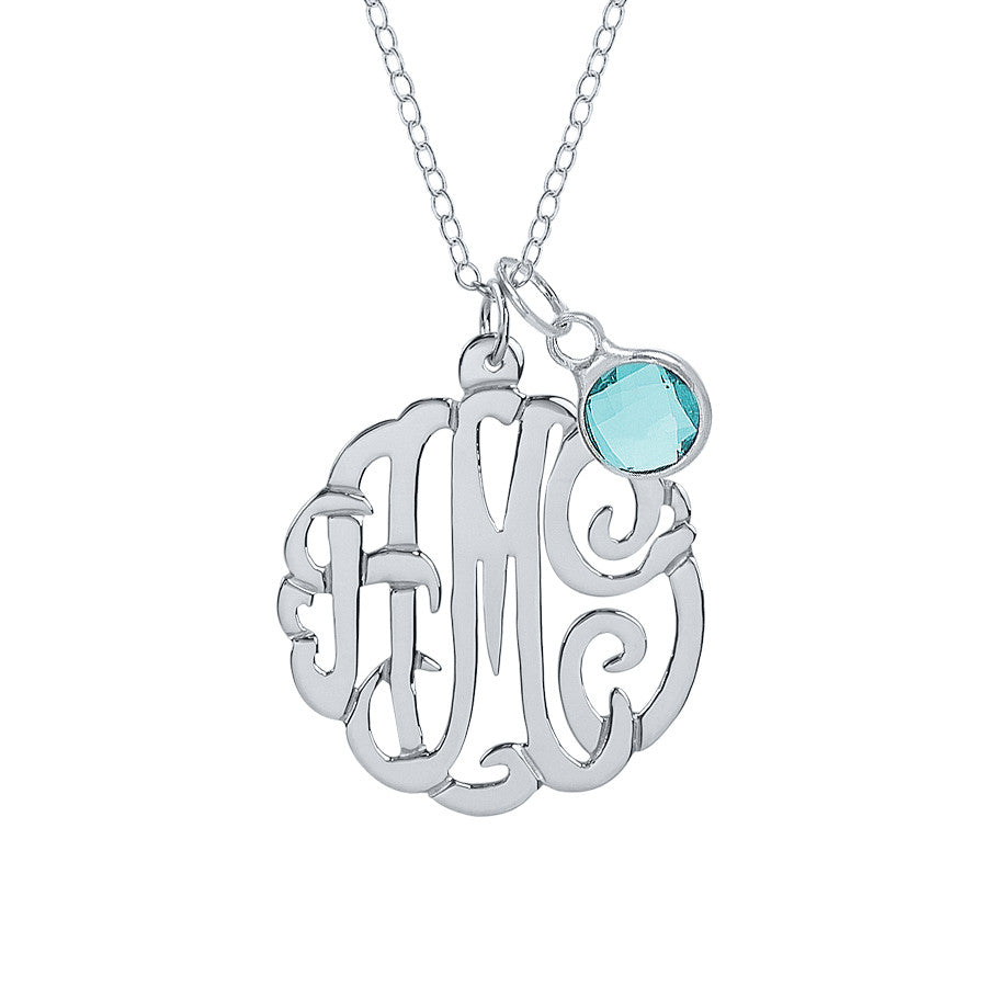 Sterling Silver Monogram Necklace with Birthstone – Be Monogrammed