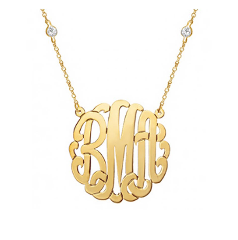 Gold Monogram on Cubic Zirconia Necklace