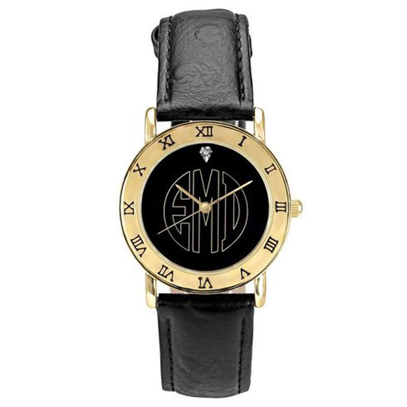 Ladies Monogram Watch-Black Dial