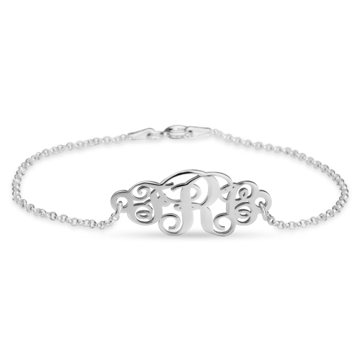 Sterling Silver Vine Script Monogram Bracelet 3