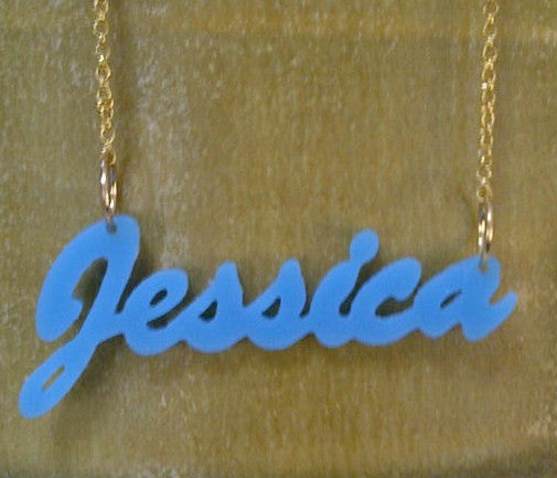 Blue Acrylic Name Necklace Purple Mermaid Designs