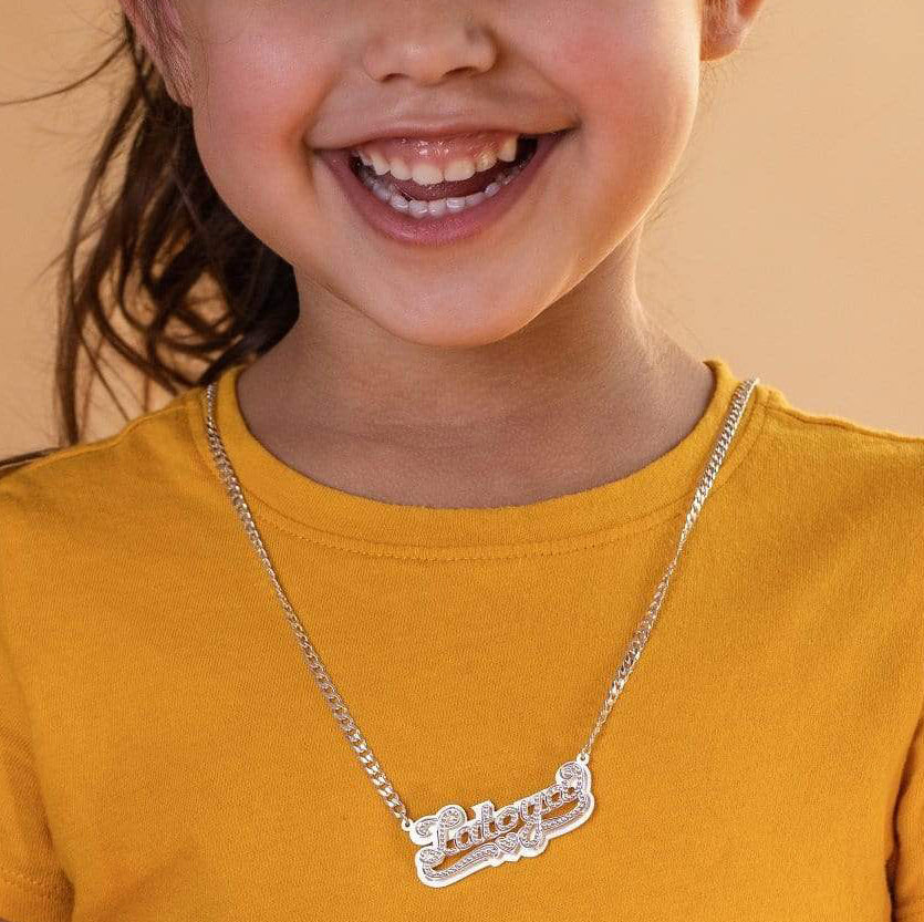 Kids Double Plated Beaded Name Necklace on Cuban Chain 