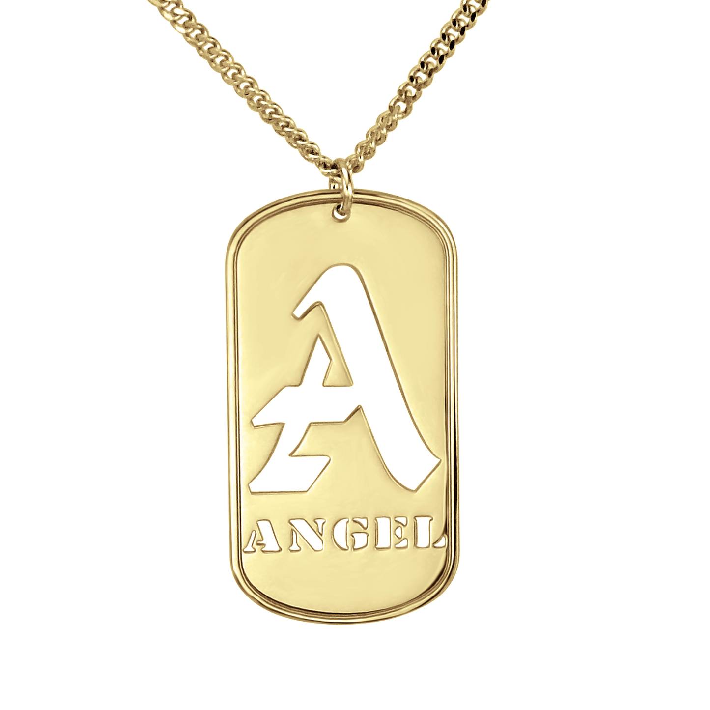 Personalized Gold Mens Dog Tag Necklace - Initial and Name