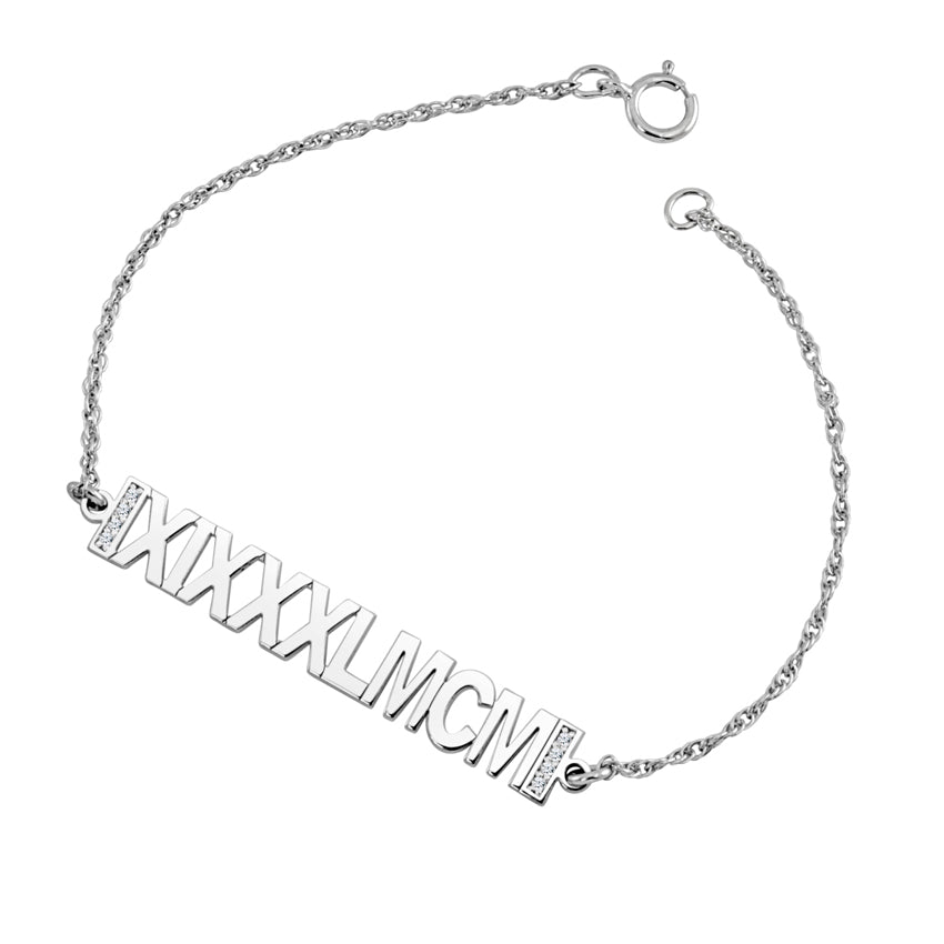 14K White Gold Diamond Roman Numeral Bracelet