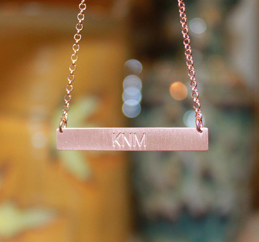 rose gold bar necklace engraved - gold vermeil-large