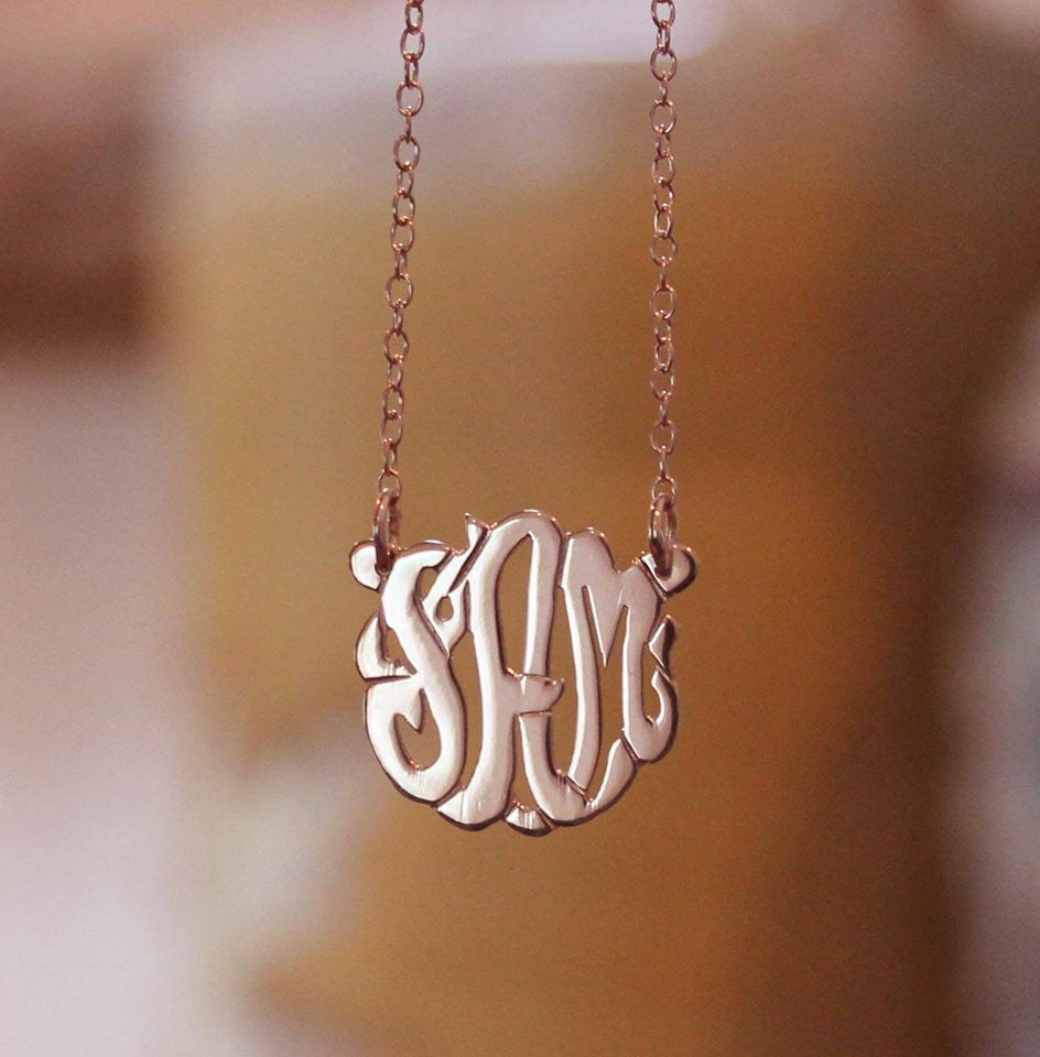 Mini 24K Rose Gold Plated Monogram Necklace~Split Chain