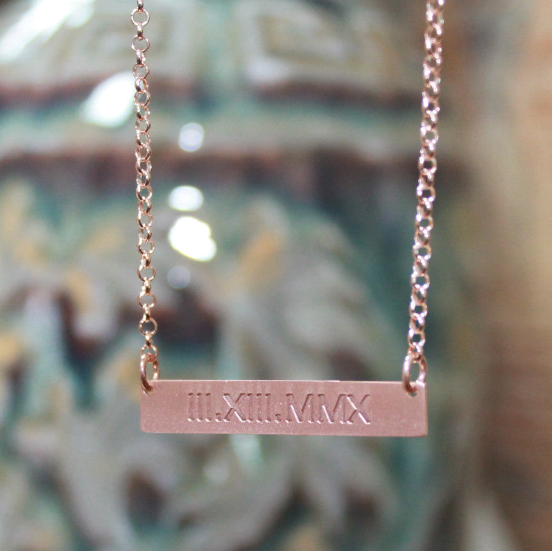 rose gold vermeil bar necklace- medium satin finish