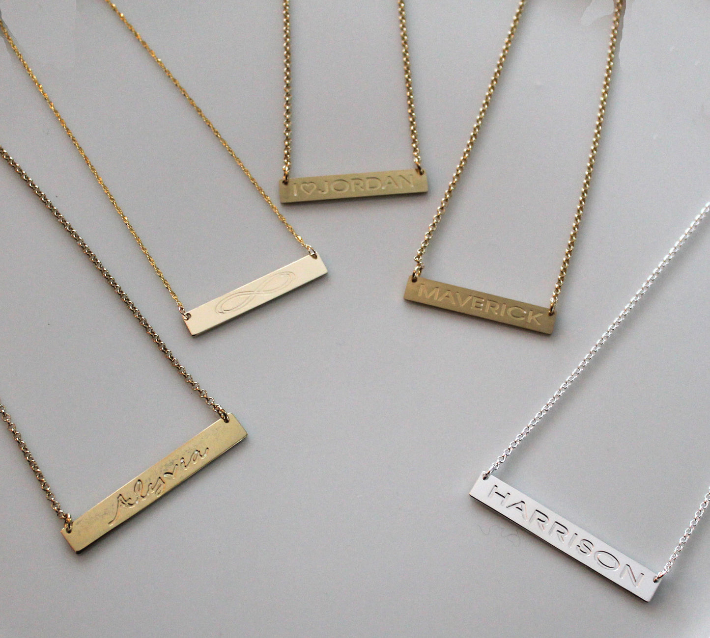 Engraved Horizontal Gold Bar Necklace