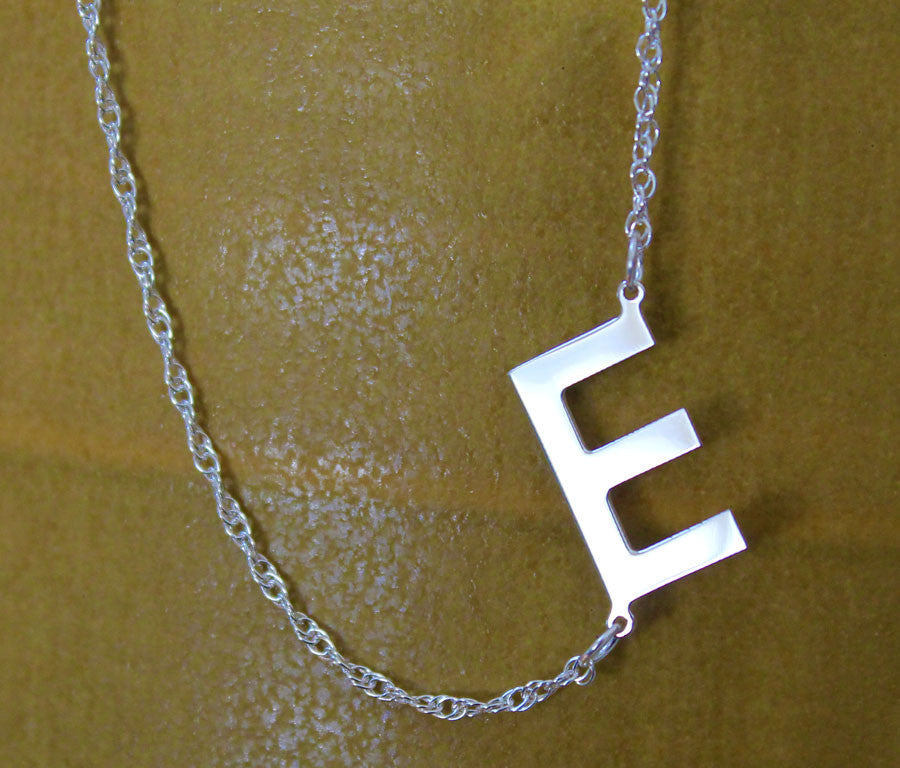 Silver Sideways E Initial Necklace